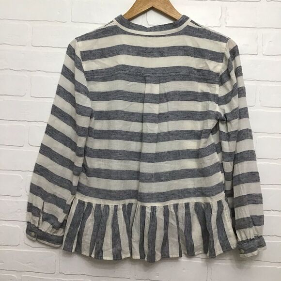 LUCKY Brand striped white blue jeans frills buttom blouse small boho lagenlook - Picture 2 of 12